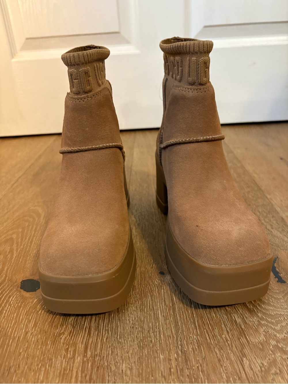 UGG Tan Suede Platform Heeled Ankle Boots
